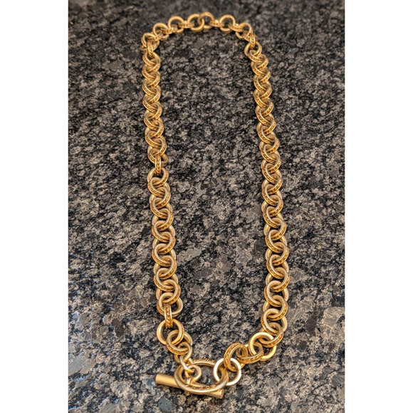VTG Signed DKNY Donna Karan New York Brushed Gold Tone Rolo Link Toggle Necklace - Picture 7 of 11